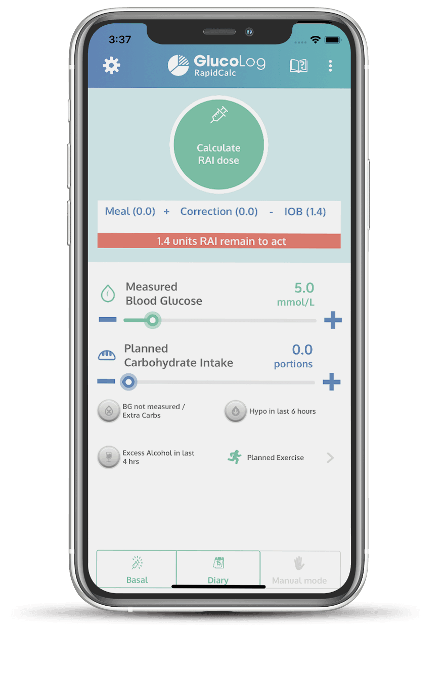 GlucoLog RapidCal App screen